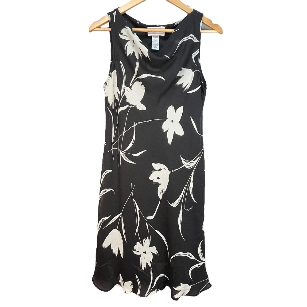 SL Fashions Women's Black White Floral Cowl Neck Sleeveless Midi Dress Size 12
